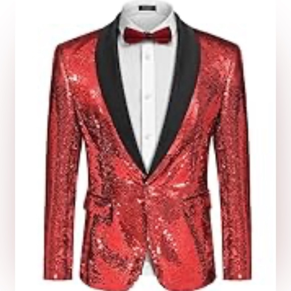 Men's One Button  Red Sequin Blazer - Sequin Tuxedo - Dinner Jacket main image 1